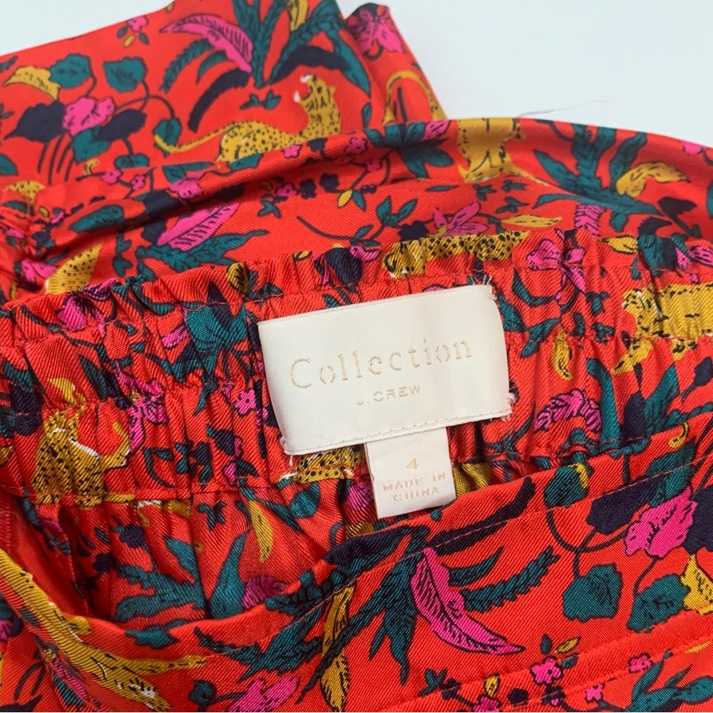 J.Crew Collection Pull-on Silk-Twill Pant in Cerise Jungle Cat Print in size 4